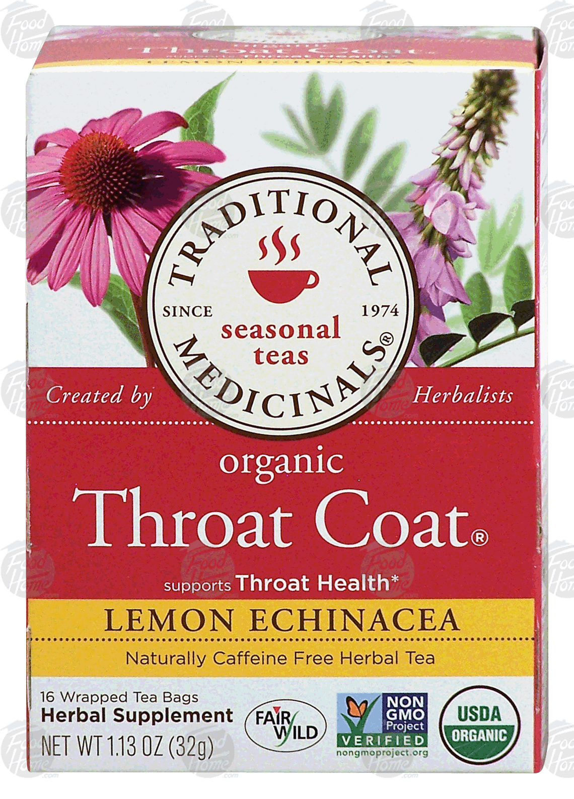 Traditional Medicinals Throat Coat lemon echinacea caffeine free herbal tea, organic, 16-tea bags Full-Size Picture